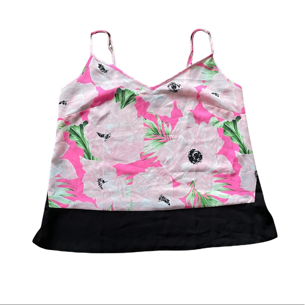 French Connection Pink and Black Floral Silky Cami